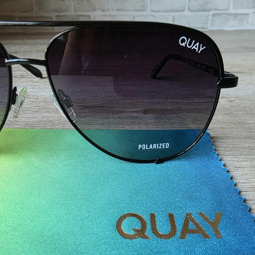 NWT QUAY Australia “High Key” Polarized Aviator Sunglasses – Black – 64□14-145 - Picture 9 of 16